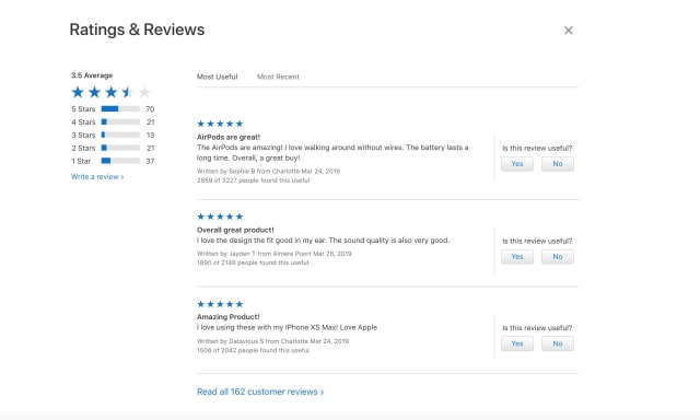 Apple Removes Customer Ratings and Reviews From Its Online Store