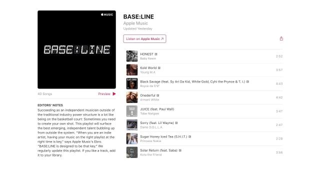 Apple Partners With NBA on New &#039;Base:Line&#039; Apple Music Playlist