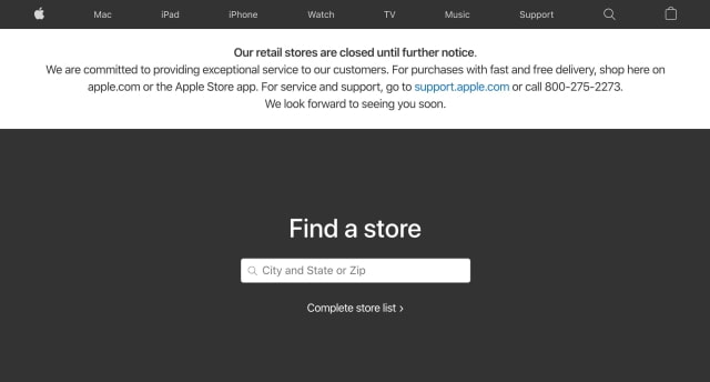 Apple Retail Stores Now Closed &#039;Until Further Notice&#039;