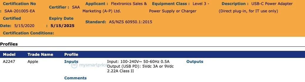 Leaked 20W Apple Power Adapter Spotted in Certification Database