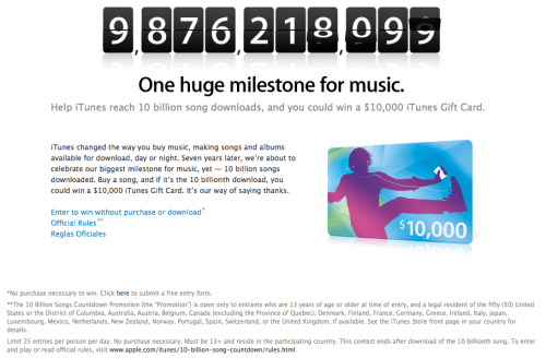 Apple Announces &#039;10 Billion Song Downloads&#039; Contest