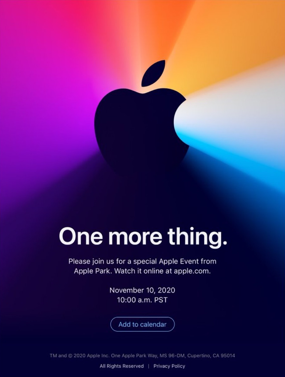 Apple Announces 'One More Thing' Special Event on November 10