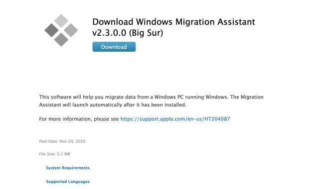Apple Releases Windows Migration Assistant With Support for macOS Big Sur