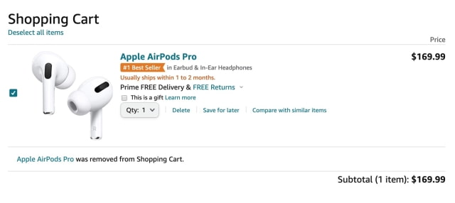Amazon Discounts AirPods Pro to $169.99 [Thanksgiving Day Deal]