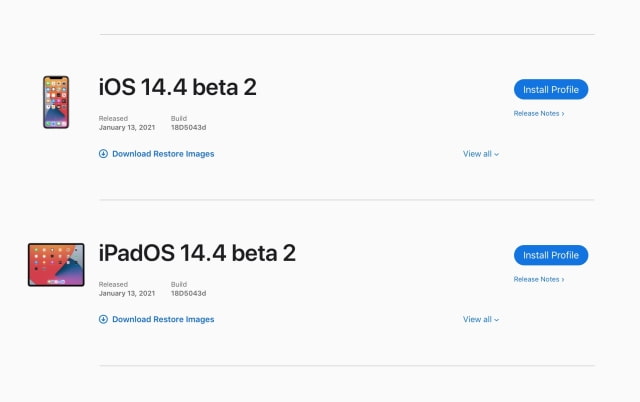 Apple Releases iOS 14.4 Beta 2 and iPadOS 14.4 Beta 2 [Download]