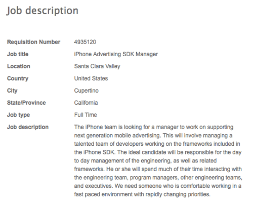 Apple is Hiring an iPhone Advertising SDK Manager 