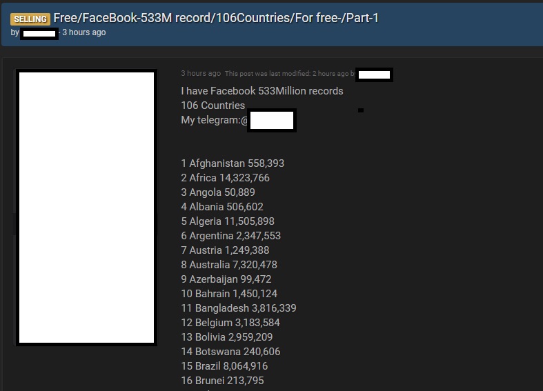 Hacker Leaks Stolen Data of 533 Million Facebook Users