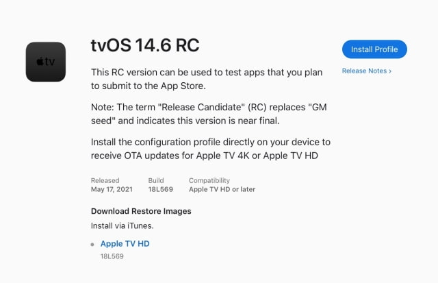 Apple Seeds tvOS 14.6 RC to Developers [Download]