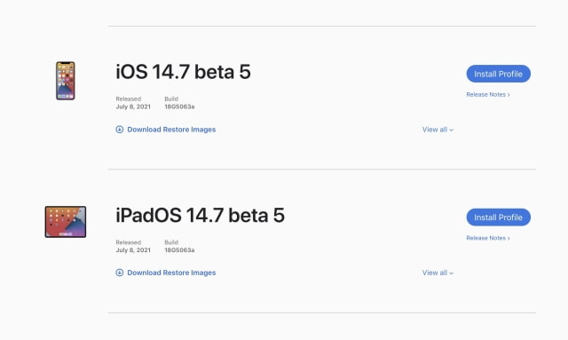 Apple Releases iOS 14.7 Beta 5 and iPadOS 14.7 Beta 5 [Download]