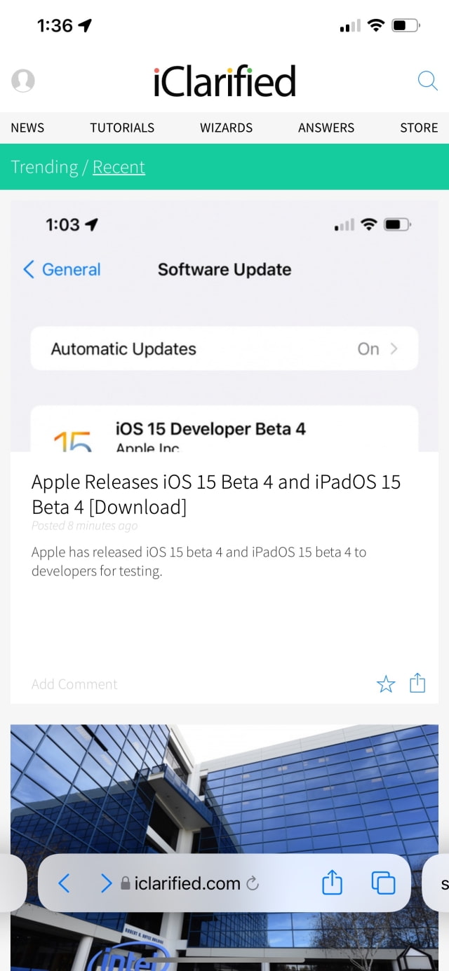 iOS 15 Beta 4 Adds Share and Refresh Buttons to Safari Menu Bar