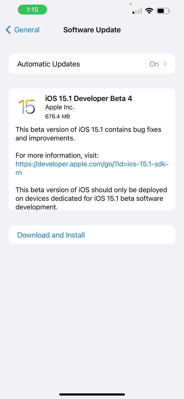 Apple Releases iOS 15.1 Beta 4 and iPadOS 15.1 Beta 4 [Download]
