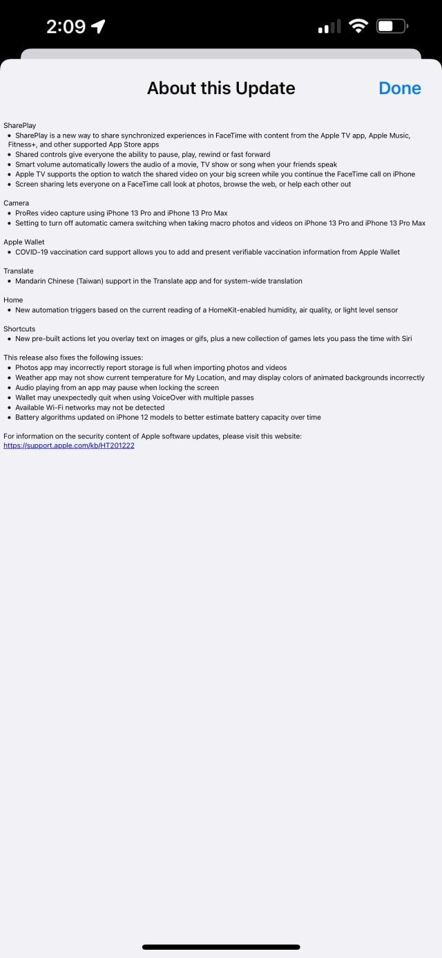 Here are the Full Release Notes for iOS 15.1