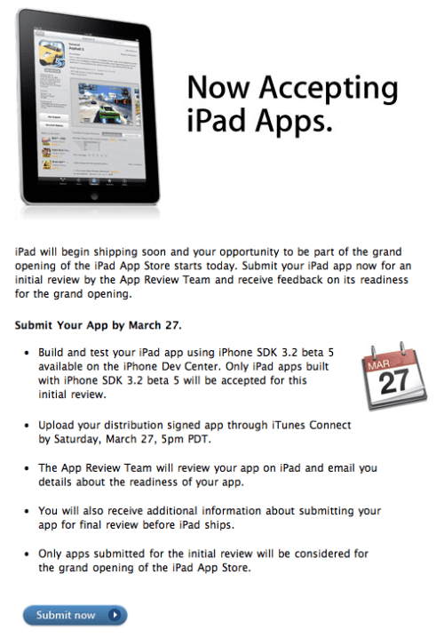 Apple Announces They Are Now Accepting iPad Apps