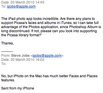 Steve Jobs Offers Up Another One Line Email Response