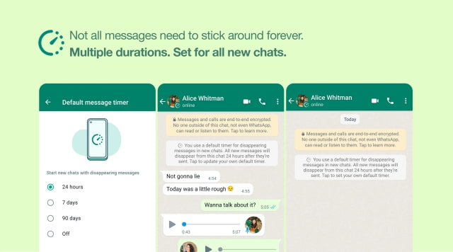WhatsApp Announces Default Disappearing Messages and Multiple Durations