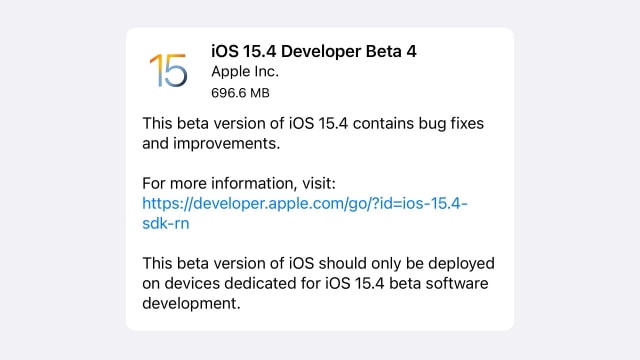 Apple Releases iOS 15.4 Beta 4 and iPadOS 15.4 Beta 4 [Download]