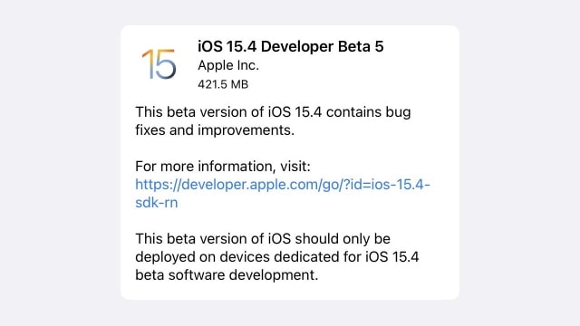 Apple Releases iOS 15.4 Beta 5 and iPadOS 15.4 Beta 5 [Download]