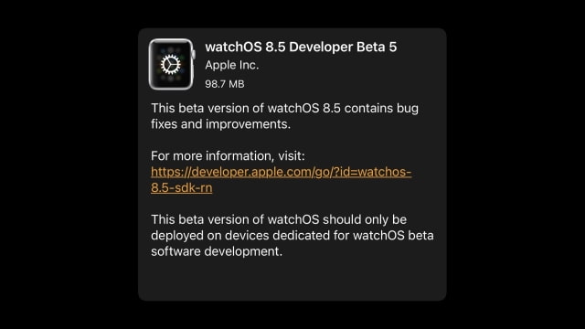 Apple Seeds watchOS 8.5 Beta 5 to Developers [Download]
