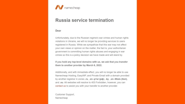 Namecheap Domain Registrar Bans Russian Users Following Ukraine Invasion