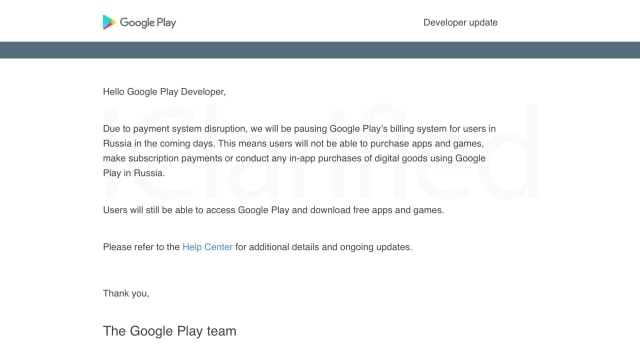 Google Turns Off Play Store Billing in Russia