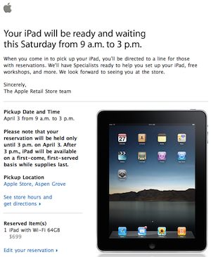 Apple Sends Pick Up Reminder to iPad Reservees