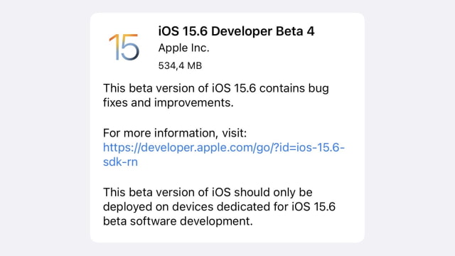 Apple Releases iOS 15.6 Beta 4 and iPadOS 15.6 Beta 4 [Download]