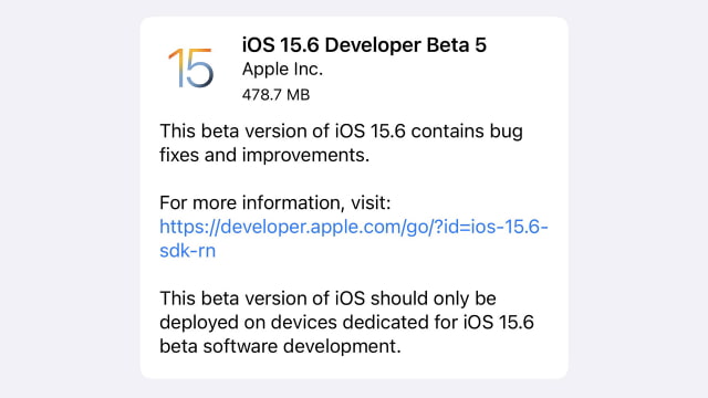 Apple Releases iOS 15.6 Beta 5 and iPadOS 15.6 Beta 5 [Download]