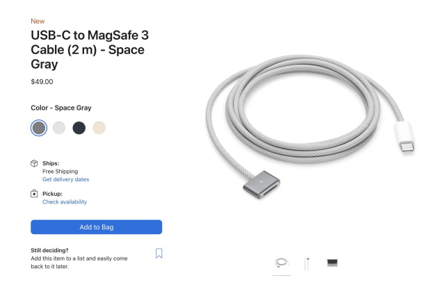 Apple Releases USB-C to MagSafe 3 Cable in New Colors