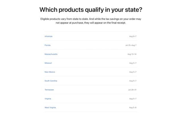Apple Shares Dates and Product Eligibility for Upcoming &#039;Sales Tax Holiday&#039; in Various States