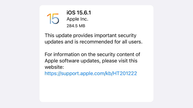 Apple Releases iOS 15.6.1 and iPadOS 15.6.1 [Download]