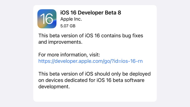 Apple Releases iOS 16 Beta 8 [Download]