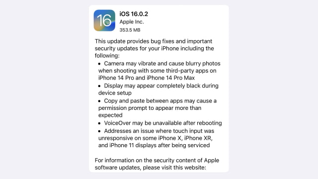 Apple Releases iOS 16.0.2 With Fix for Copy/Paste, iPhone 14 Pro Camera Shake, More [Download]