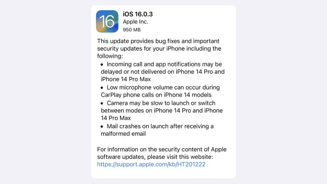 Apple Releases iOS 16.0.3 With Fixes for Delayed Notifications, Slow Camera Launch, More