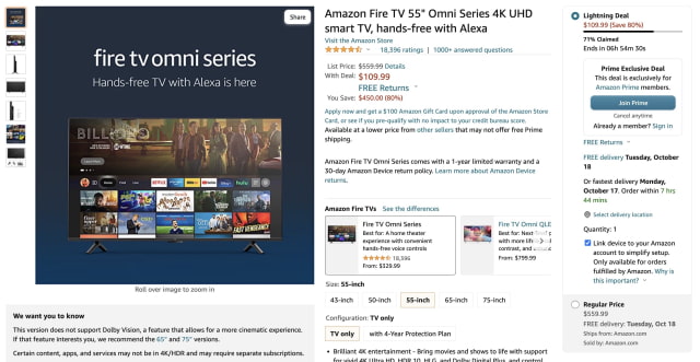 Amazon Discounts 55-inch 4K Smart TV to Just $109.99! [Deal]