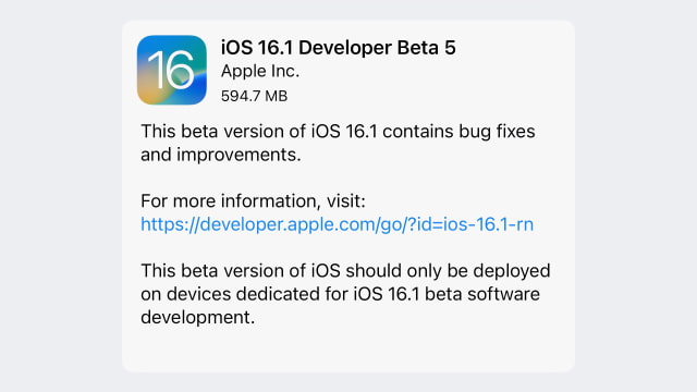 Apple Releases iOS 16.1 Beta 5 and iPadOS 16.1 Beta 6 [Download]