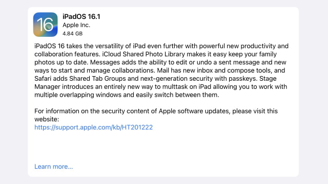 Apple Releases iPadOS 16.1 for iPad With Stage Manager, More [Download]