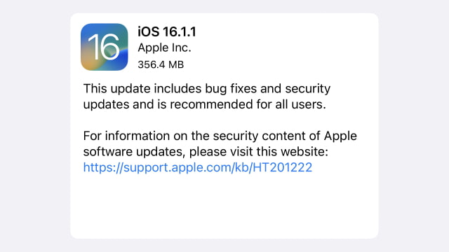 Apple Releases iOS 16.1.1 and iPadOS 16.1.1 [Download]