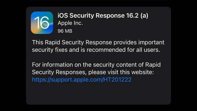 Apple Releases &#039;Rapid Security Response&#039; for iOS 16.2 Beta