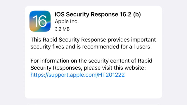 Apple Releases Second &#039;Rapid Security Response&#039; for iOS 16.2 Beta