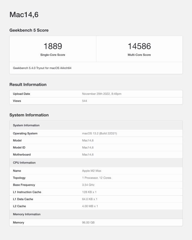 Benchmark for Apple &#039;M2 Max&#039; Processor Allegedly Leaked