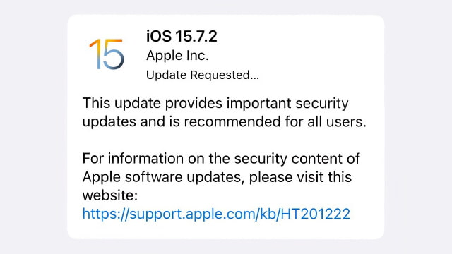 Apple Releases iOS 15.7.2 and iPadOS 15.7.2 [Download]