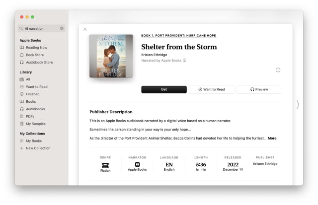 Apple Launches AI Narrated Audiobooks in Apple Books