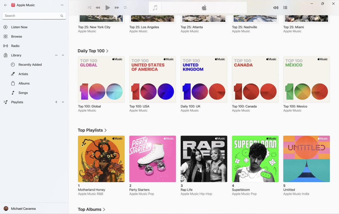 Preview Versions of Apple Music and Apple TV Apps for Windows Now