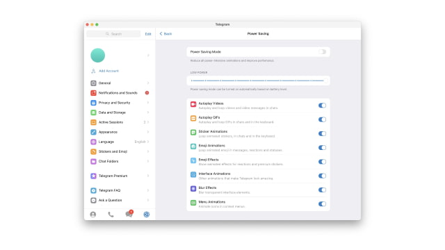 Telegram for Mac Gets Power Saving Mode