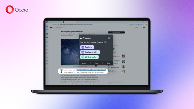 Opera Browser Gets AI Prompts, Sidebar Access to ChatGPT and ChatSonic [Video]
