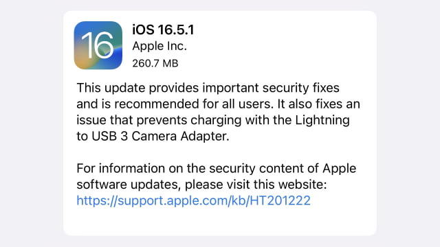 Apple Releases iOS 16.5.1 and iPadOS 16.5.1 With Fix for Lightning to USB 3 Camera Adapter