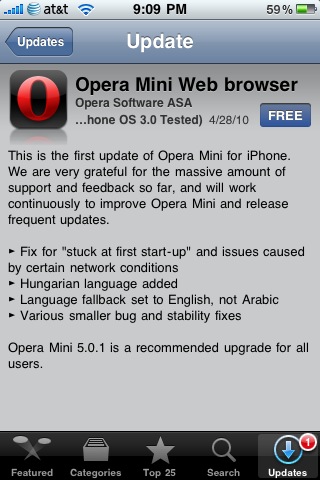 Opera Mini Web Browser for iPhone Gets First Update