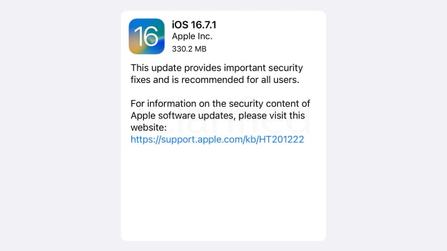 Apple Releases iOS 16.7.1 and iPadOS 16.7.1 for Older Devices [Download]