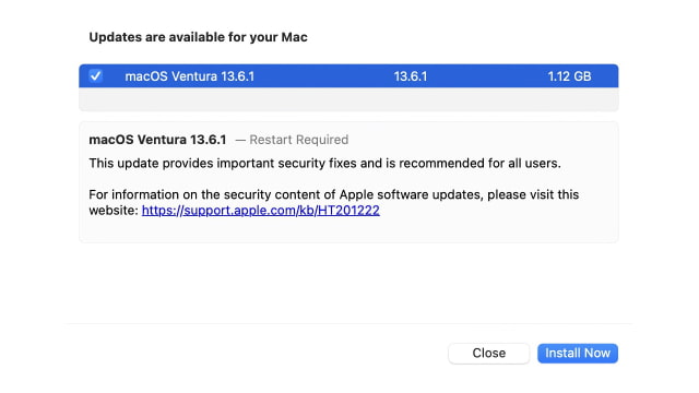 Apple Releases macOS Ventura 13.6.1 and macOS Monterey 12.7.1 [Download]