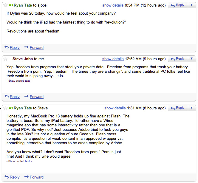 Steve Jobs and Gawker&#039;s Ryan Tate Get In Email War